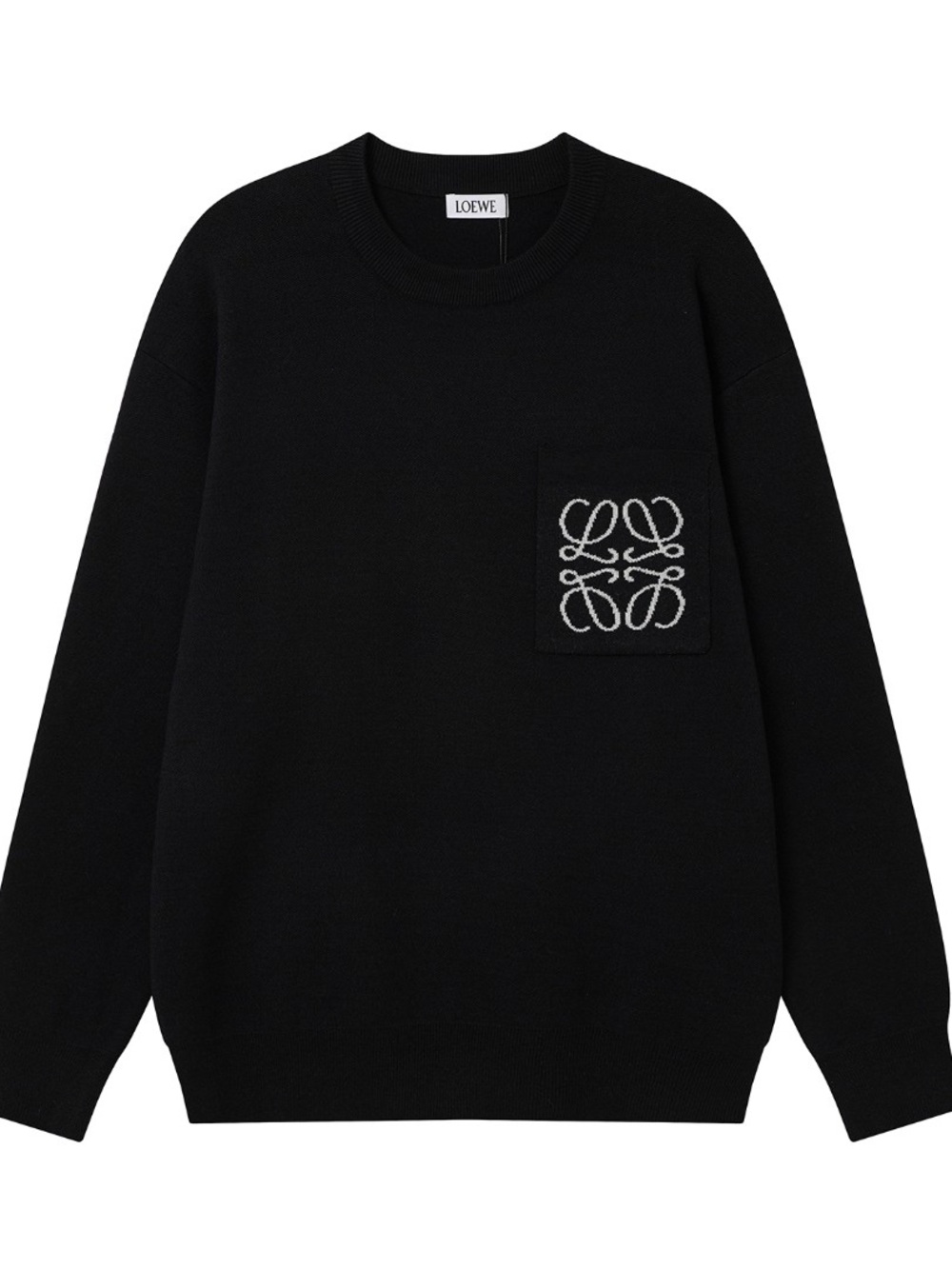 Loewe Black Sweater with White Anagram Pocket